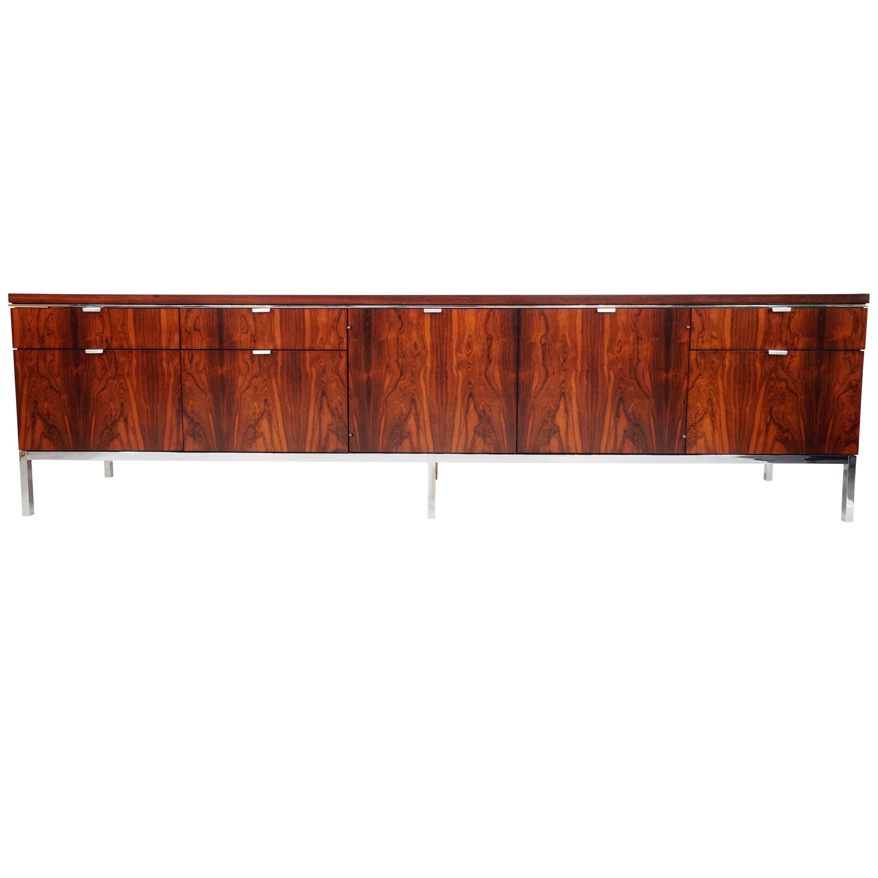Massive Florence Knoll Brazilian Rosewood and Chrome Credenza