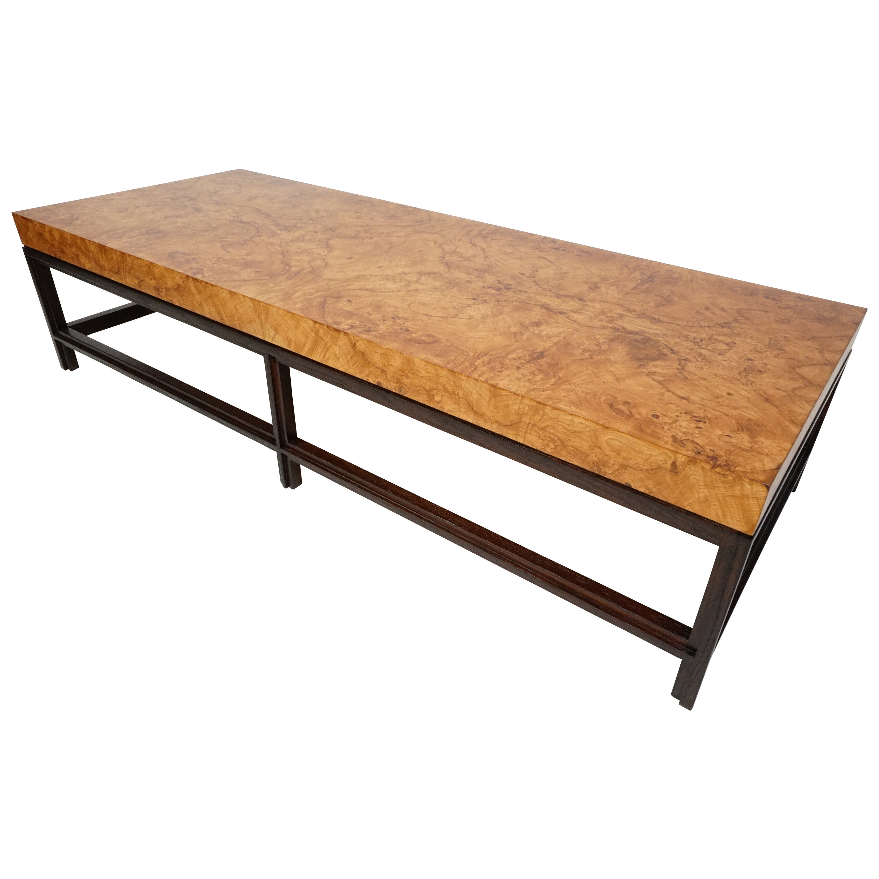 Milo Baughman Olive Burl Wood and Dark Oak Cocktail Table For Sale