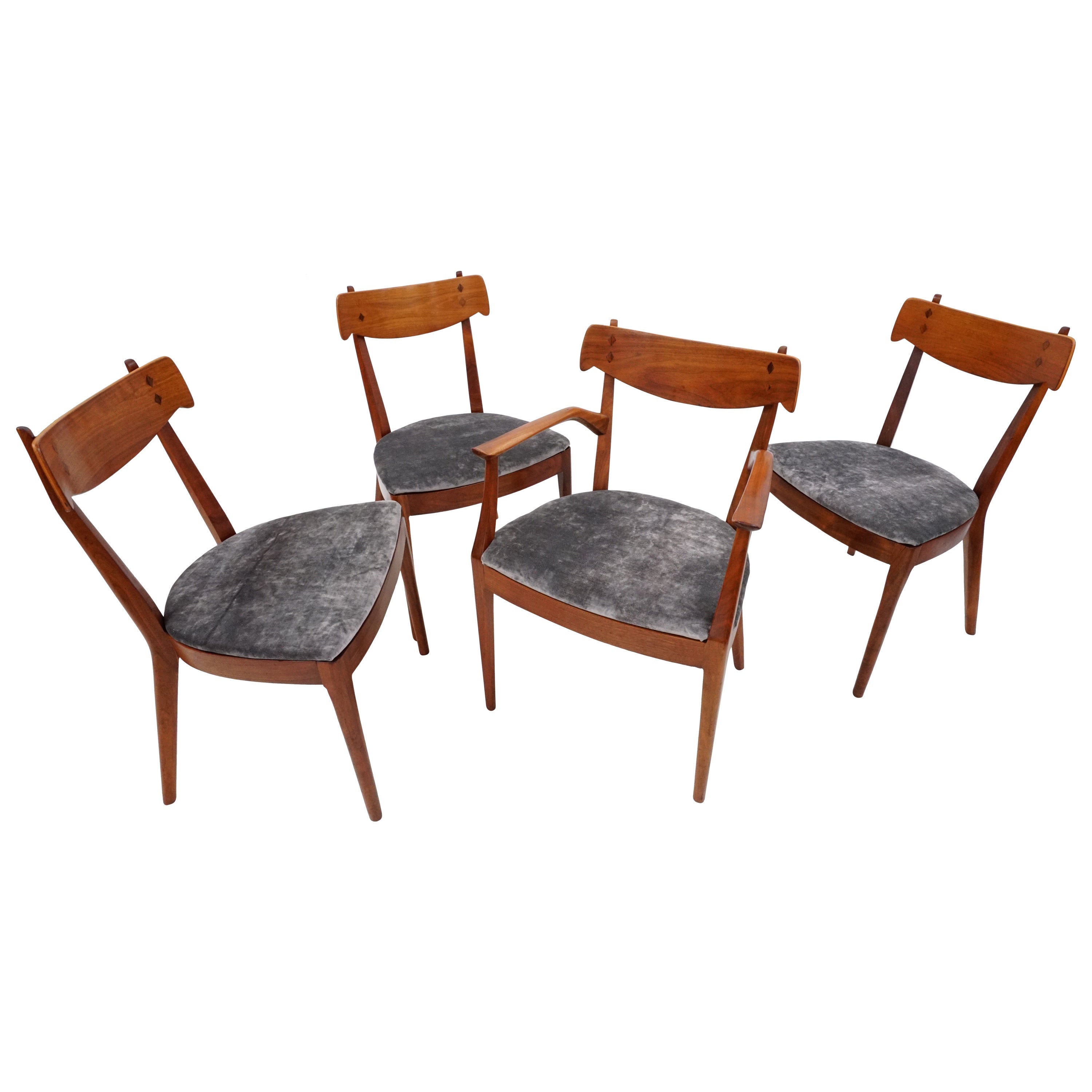Four Kipp Stewart Sculpted Walnut and Rosewood Dining Chairs