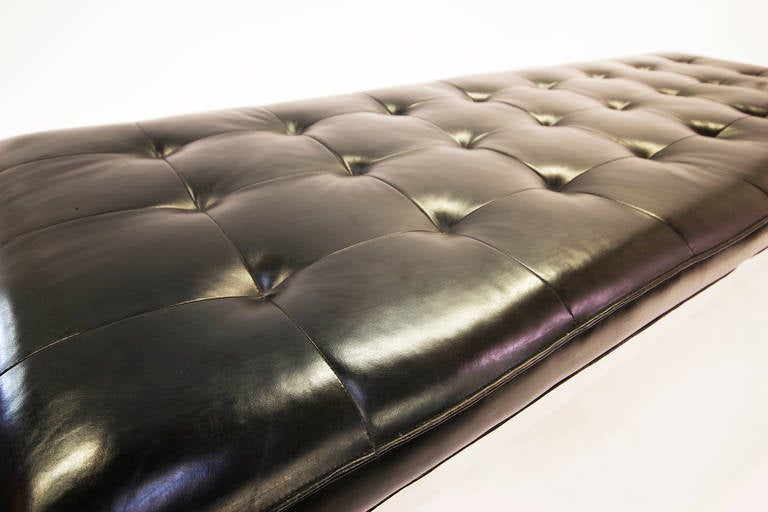Black Tufted Leather and Polished Stainless Steel Bench by Nicos Zographos In Excellent Condition For Sale In Los Angeles, CA