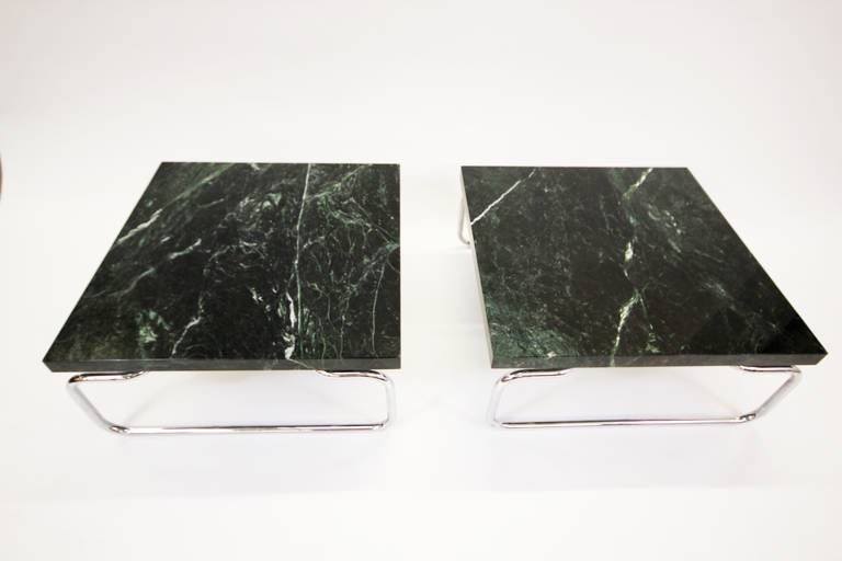 Rare Nicos Zographos Green Marble and Chrome Cocktail Tables 1