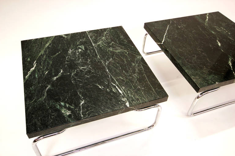 Rare Nicos Zographos Green Marble and Chrome Cocktail Tables 2