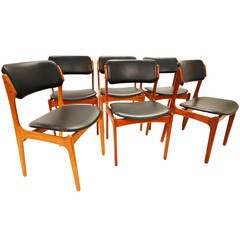 Set of Six Teak & Leather Erik Buck Dining Chairs