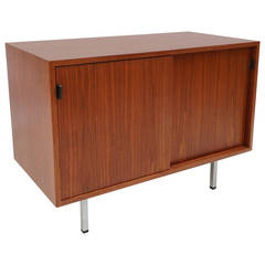 Florence Knoll Small Walnut Credenza with Leather Pulls