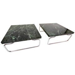 Rare Nicos Zographos Green Marble and Chrome Cocktail Tables