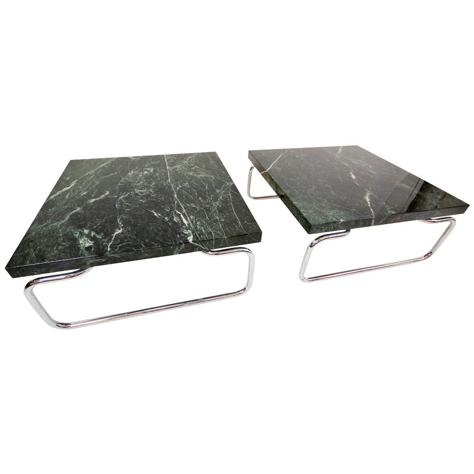 Rare Nicos Zographos Green Marble and Chrome Cocktail Tables