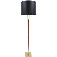 Architectural Walnut and Brass Floor Lamp by Laurel