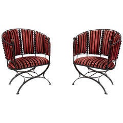 Amazing Mid Century Modern Wrought Iron Barrel Back Lounge Chairs