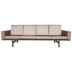 Glamorous Hans Wegner Sofa with Velvet Upholstery and Cerused Finish