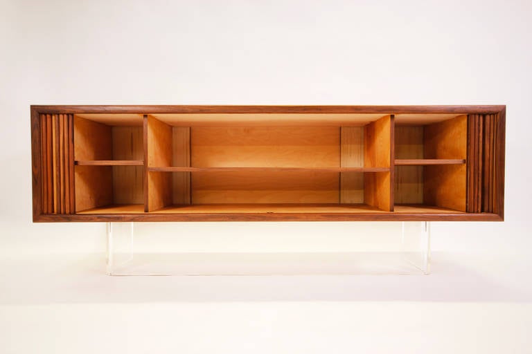 Custom Tambour Door Credenza Floating on Lucite Base by Loft Thirteen