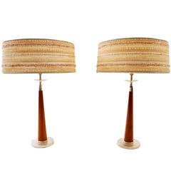 Vintage Gorgeous Pair of Brass and Teak Table Lamps by Rembrandt