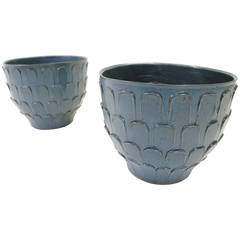 Rare Set of Pro Artisan Leaf Vessels with Blue Glaze by David Cressey