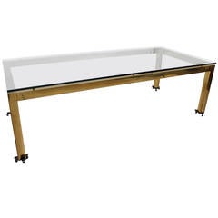 Custom Mirrored Brass Dining Table with Floating Glass Top by Mastercraft