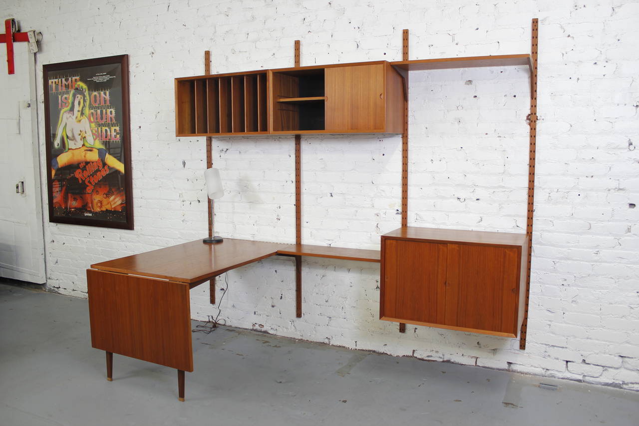 Rare Danish modern Cado wall unit with a drop-leaf desk 47