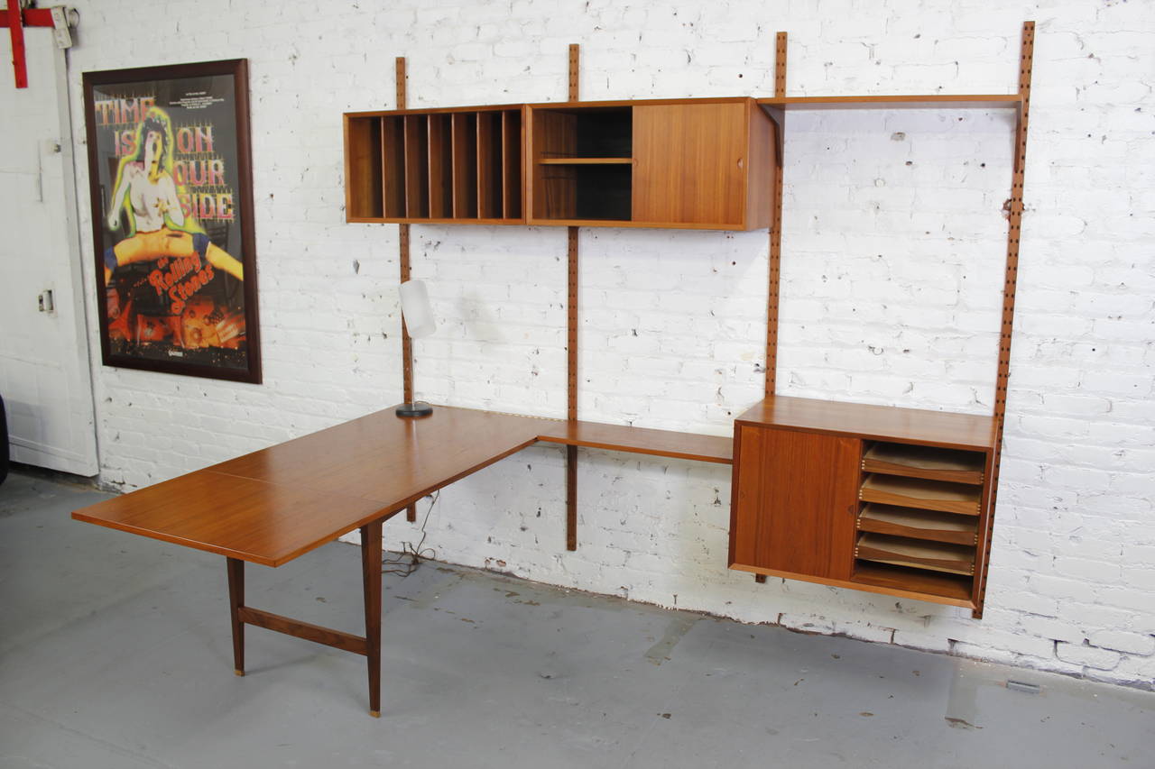 Stunning Danish Modern Cado Wall Unit and Drop-Leaf Desk by Poul Cadovious In Excellent Condition In Los Angeles, CA