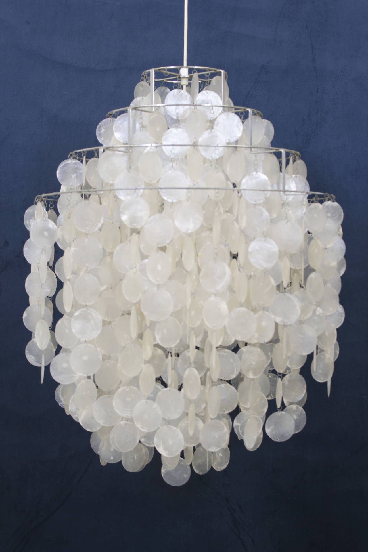 Original 1964 thin capize shell chandelier designed by Verner Panton for Luber, Switzerland. (DM1).