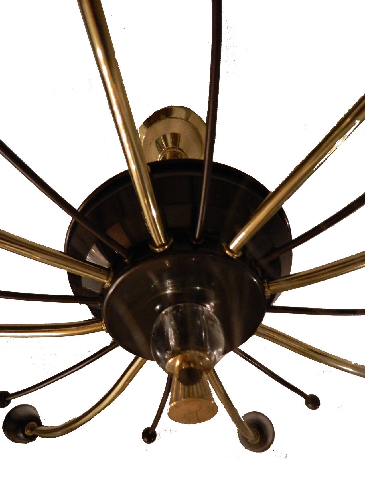Maison Lunel Flush mount fixture,6 lights  , 2 tone brass and gun metal
Glass ball on the top of the Finial , 60 watts  Max by bulb
US rewired and in working condition
