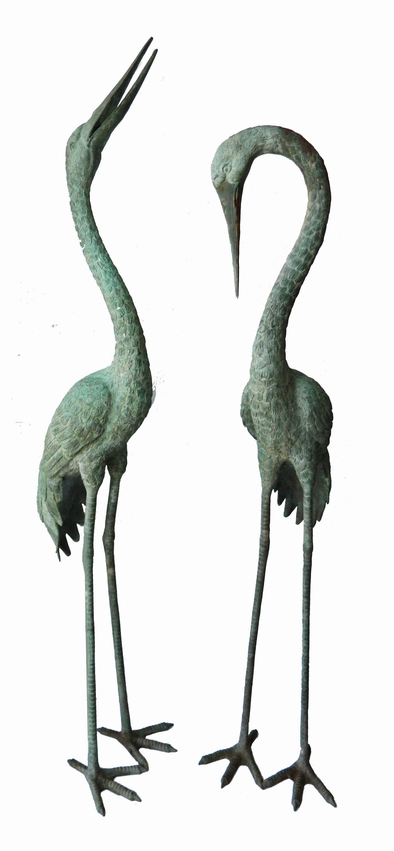Two Hughes Patinated Brass Cranes