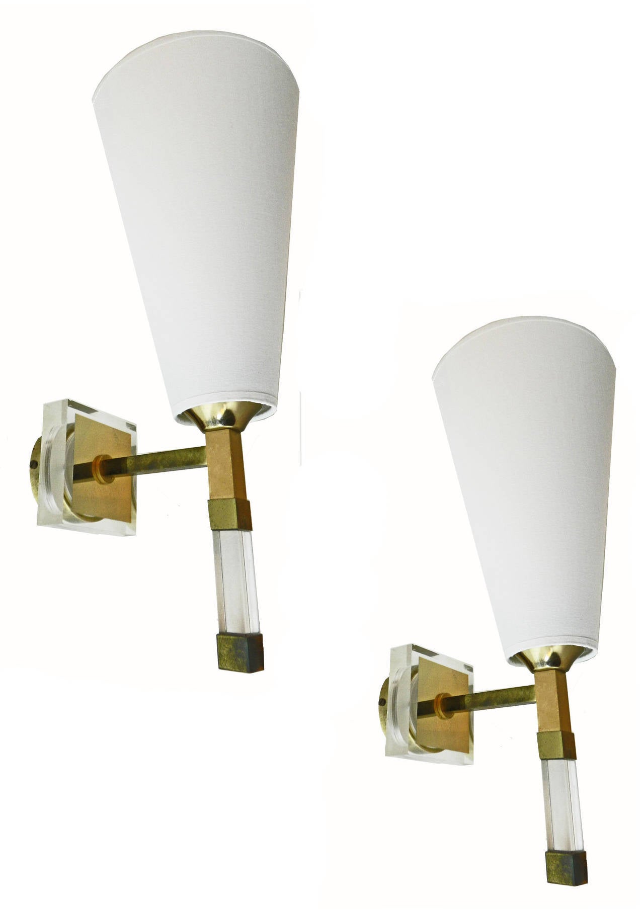 Mid-Century Modern Eight Lucite and Nickel Sconces by Romeo Rega