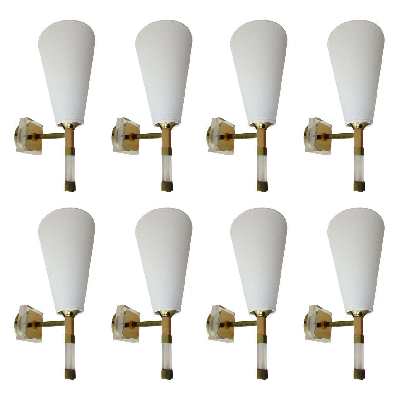 Eight Lucite and Nickel Sconces by Romeo Rega