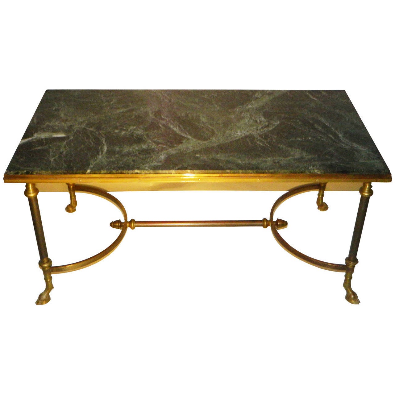 Magnifique bronze French Maison Jansen coffee table, animal feet.
Bronze and Vert de mer color marble.
Very high quality table.
Sturdy!