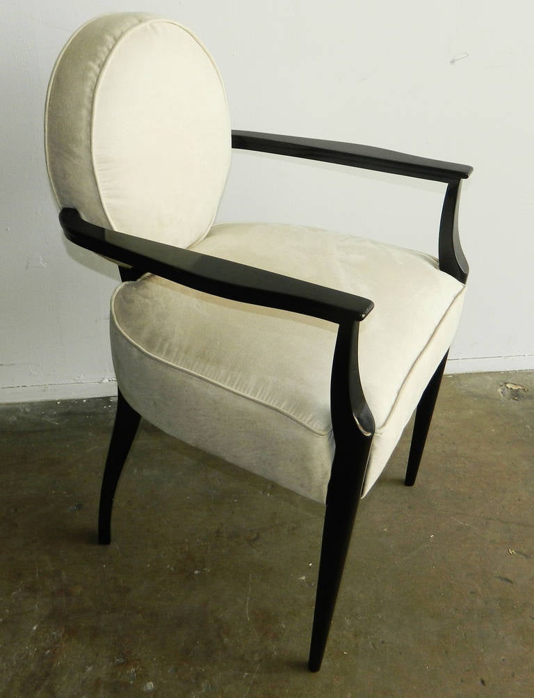Pair of black lacquered armchairs attributed to Dominique (Domin et Genevriere).
Newly re-lacquered and reupholstered.