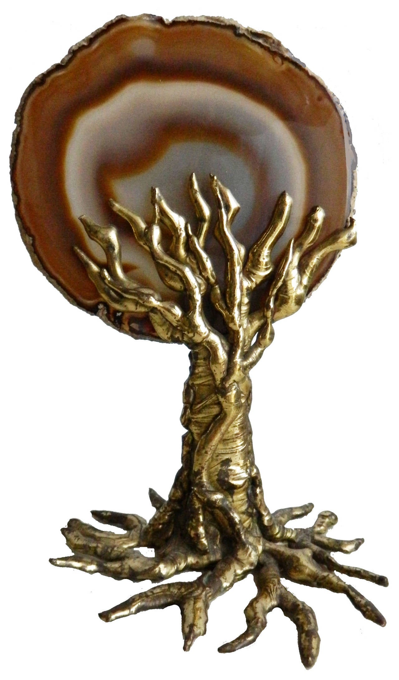 Willy Daro bronze and agate lamp In Good Condition For Sale In Miami, FL