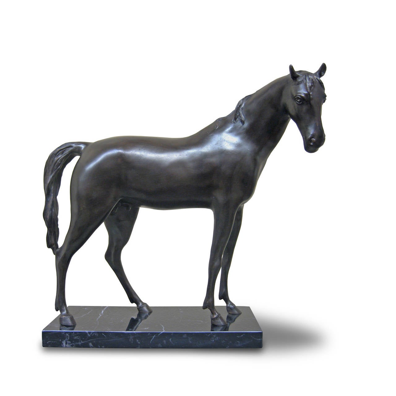 Lost wax bronze casting on black Marquinia marble base. Replica of a XIX Century model.