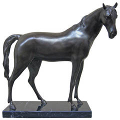 21st c. Bronze Horse on marble base