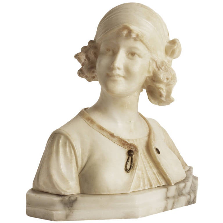 19th Century Alabaster Bust of Young Girl For Sale at 1stDibs