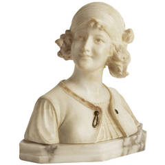 19th Century Alabaster Bust of Young Girl