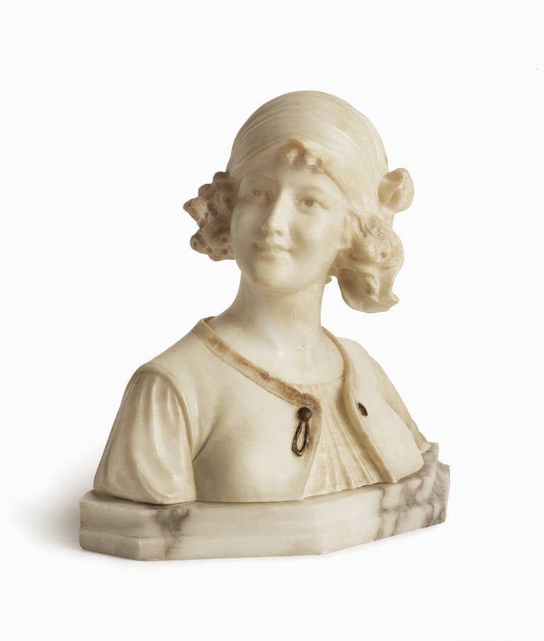 19th Century Alabaster Bust of Young Girl