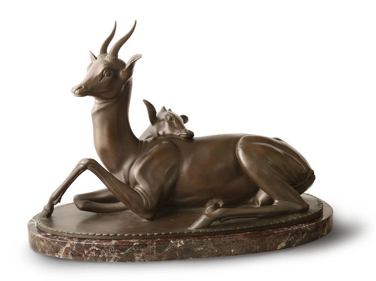 20th Century Bronze Gazelle Awakening