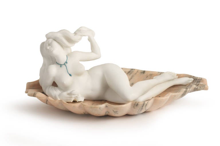 21st Century Hand-Carved Marble Venus on Shell