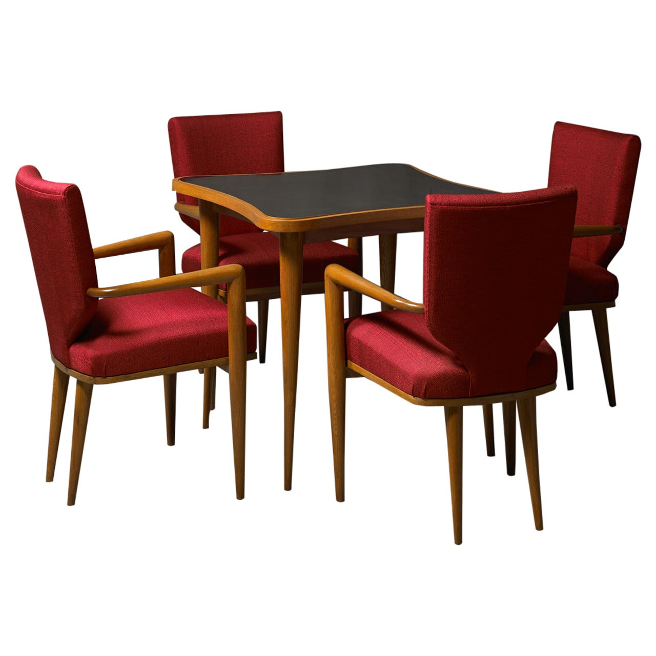 Set of Bridge table and four chairs by Jean Royere For Sale