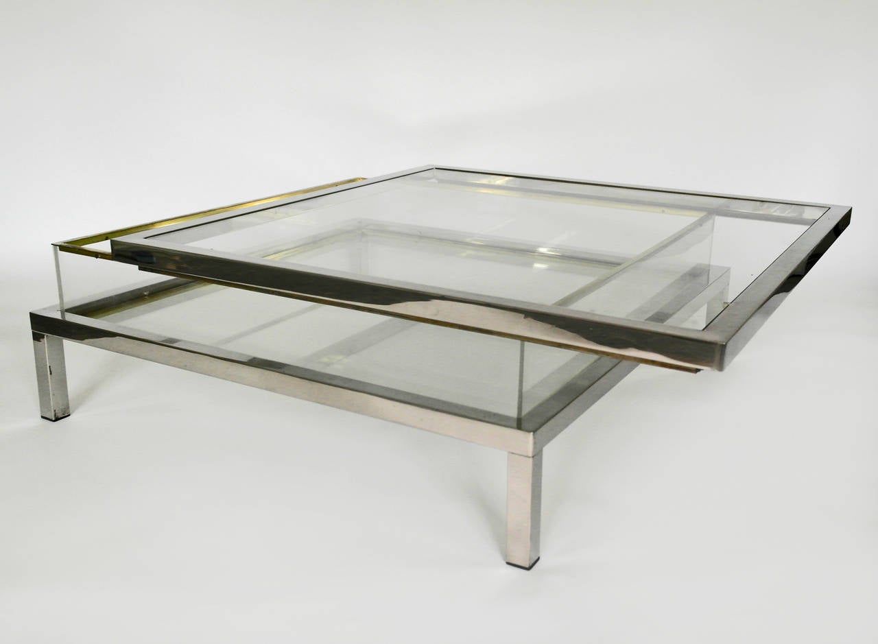 Mid Century Chrome and Perspex Sliding Box Coffee Table For Sale 2