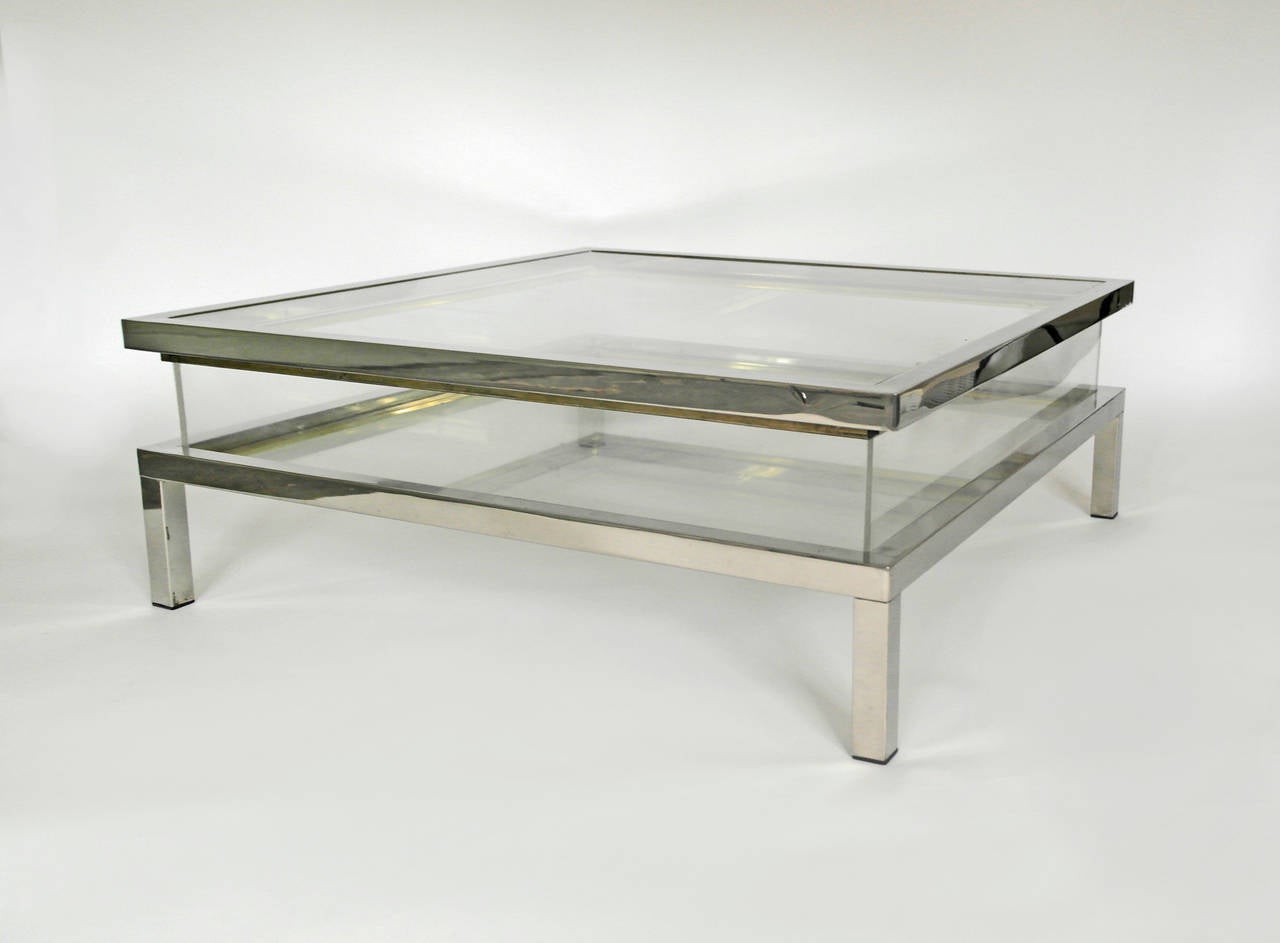 20th Century Mid Century Chrome and Perspex Sliding Box Coffee Table For Sale