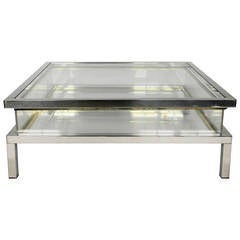 Mid Century Chrome and Perspex Sliding Box Coffee Table