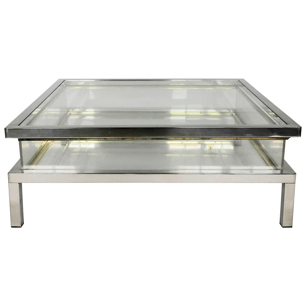 Mid Century Chrome and Perspex Sliding Box Coffee Table For Sale