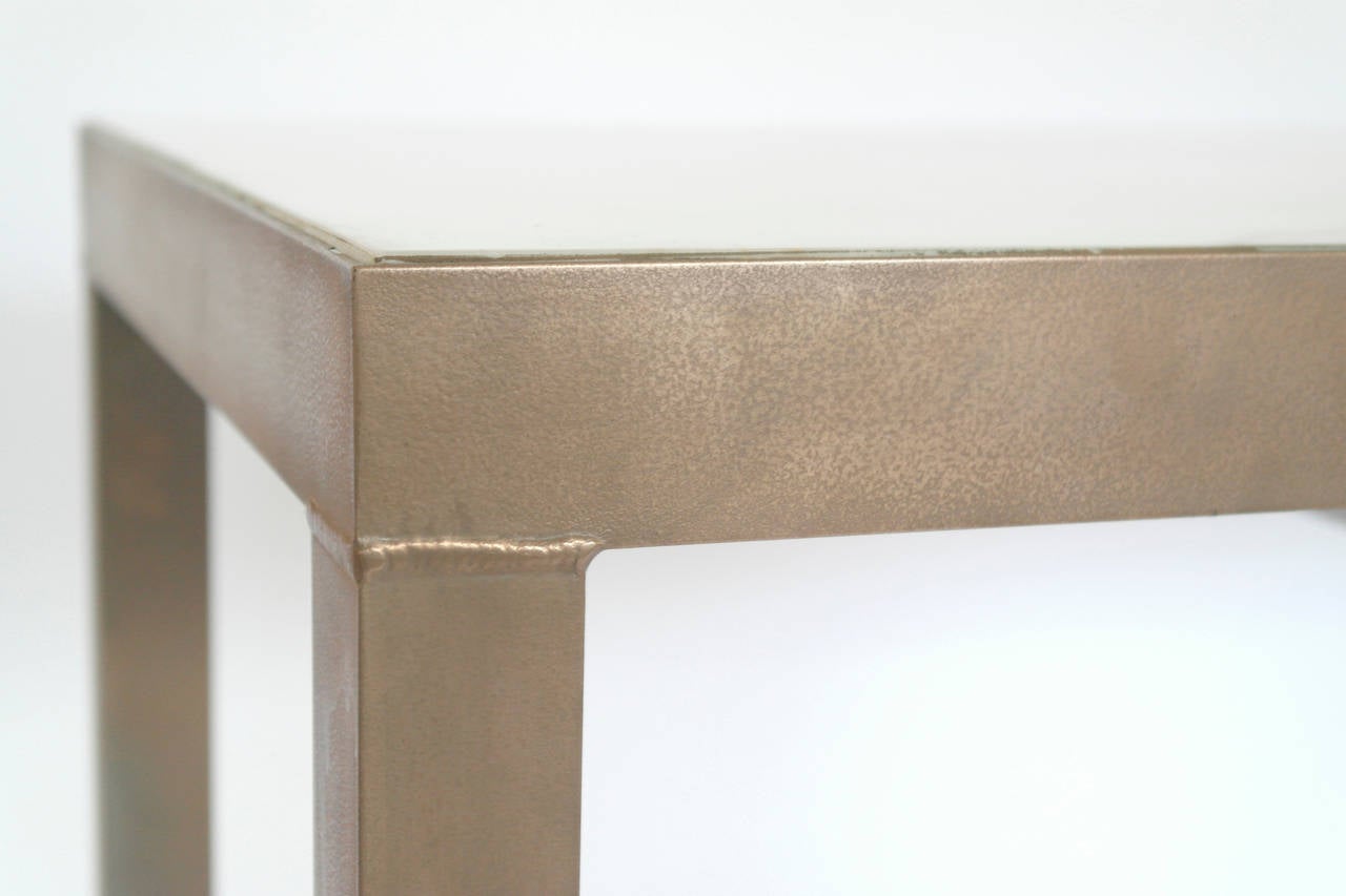 Illuminating Carrara Marble and Bronze Brutalist Console Hall Table In Good Condition In Oxfordshire, GB