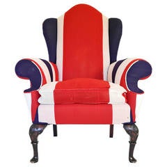 Union Jack Upholstered Queen Anne Wing Back Chair