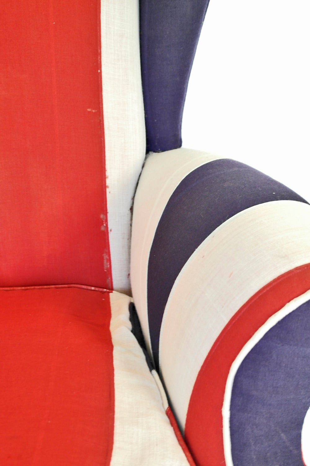 English Union Jack Upholstered Queen Anne Wing Back Chair For Sale