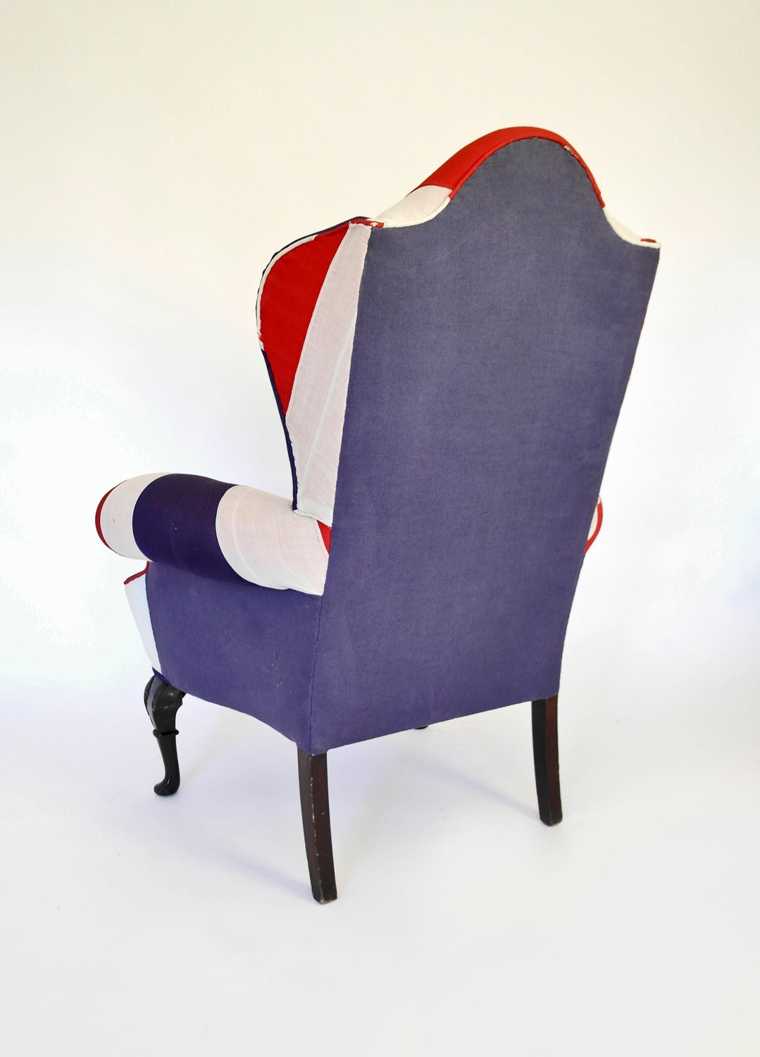 Union Jack Upholstered Queen Anne Wing Back Chair For Sale