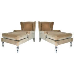 Pair of Roberto Cavalli Chaise Day Bed Wingback Chairs