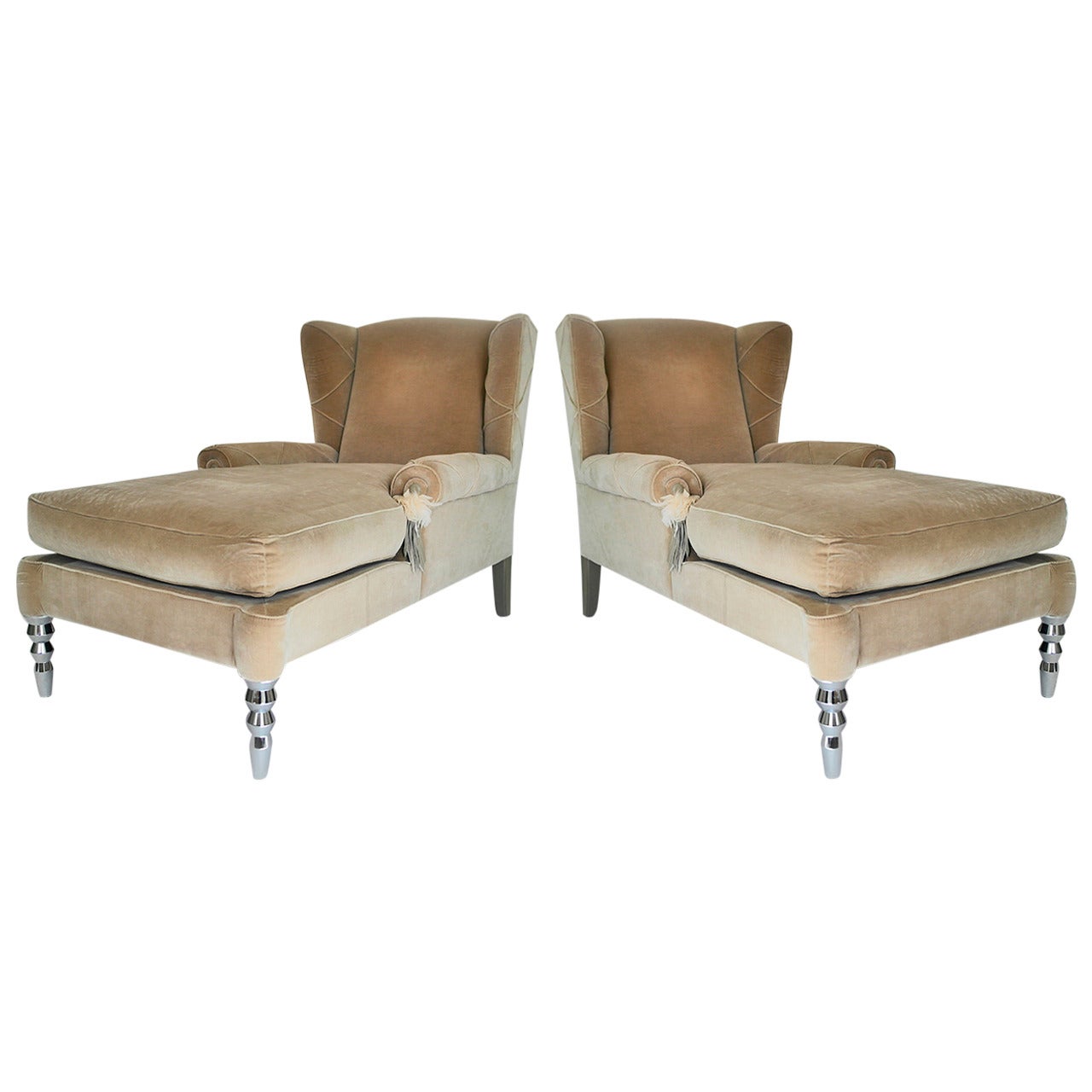 Pair of Roberto Cavalli Chaise Day Bed Wingback Chairs For Sale