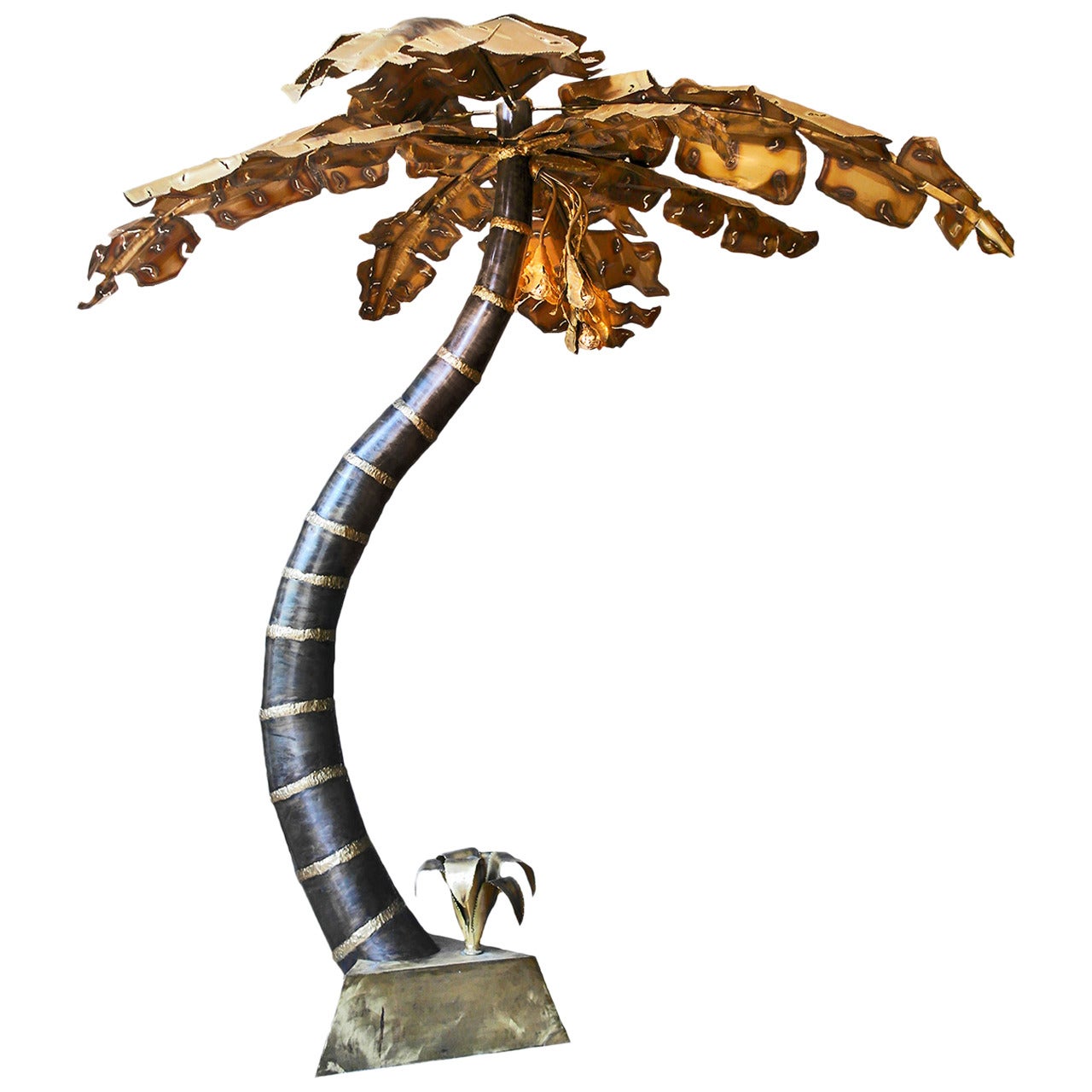 Superb Giant Brutalist 1970s Hollywood Regency Palm Tree Floor Lamp For Sale