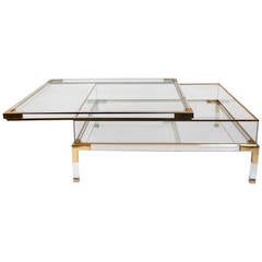 Mid-Century Lucite and Brass Sliding Box Coffee Table