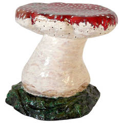 Vintage Hand-Painted French Mushroom Stool Seat