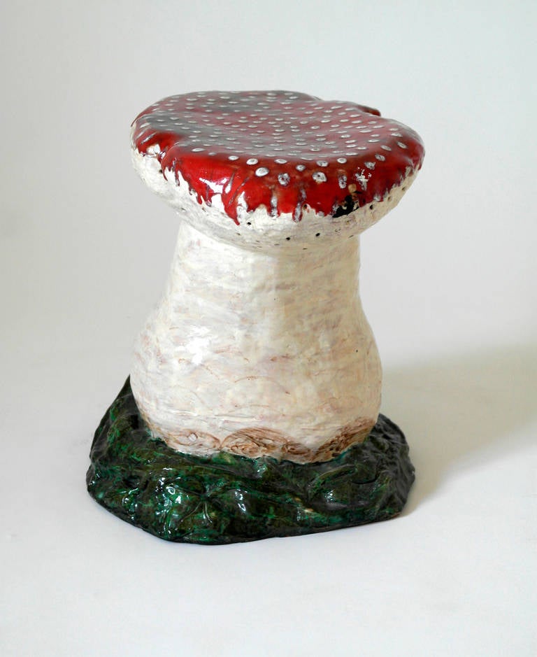Late Victorian Hand-Painted French Mushroom Stool Seat