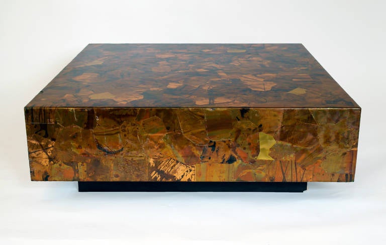 Copper and Bronze Patchwork Box Coffee Table, circa 1970s 1
